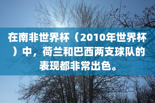 在南非世界杯（2010年世界杯）中，荷兰和巴西两支球队的表现都非常出色。