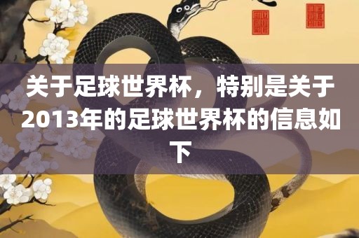 关于足球世界杯，特别是关于2013年的足球世界杯的信息如下