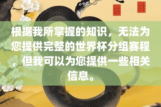 根据我所掌握的知识，无法为您提供完整的世界杯分组赛程，但我可以为您提供一些相关信息。
