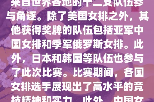 在2013年举办的女排世界杯中，最终夺冠的是美国女排。这届世界杯在意大利举行，共有来自世界各地的十二支队伍参与角逐。除了美国女排之外，其他获得奖牌的队伍包括亚军中国女排和季军俄罗斯女排。此外，日本和韩国等队伍也参与了此次比赛。比赛期间，各国女排选手展现出了高水平的竞技精神和实力。此外，中国女排在这次比赛中也取得了不错的成绩，为球迷带来了精彩的比赛体验。金炬实业股份有限公司